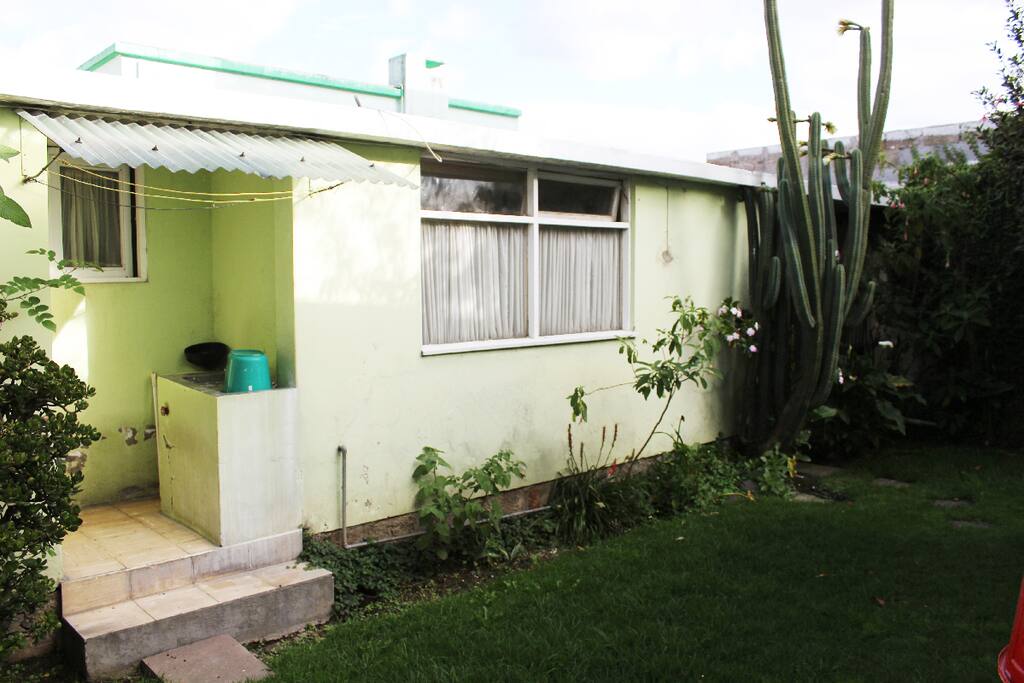 Jardín con sitio para lavar ropa.