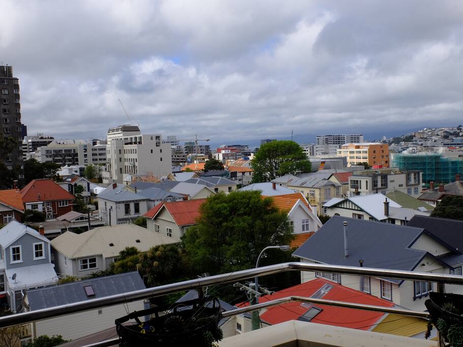 View across town from the balcony, with a smidgen of sea in the very distance