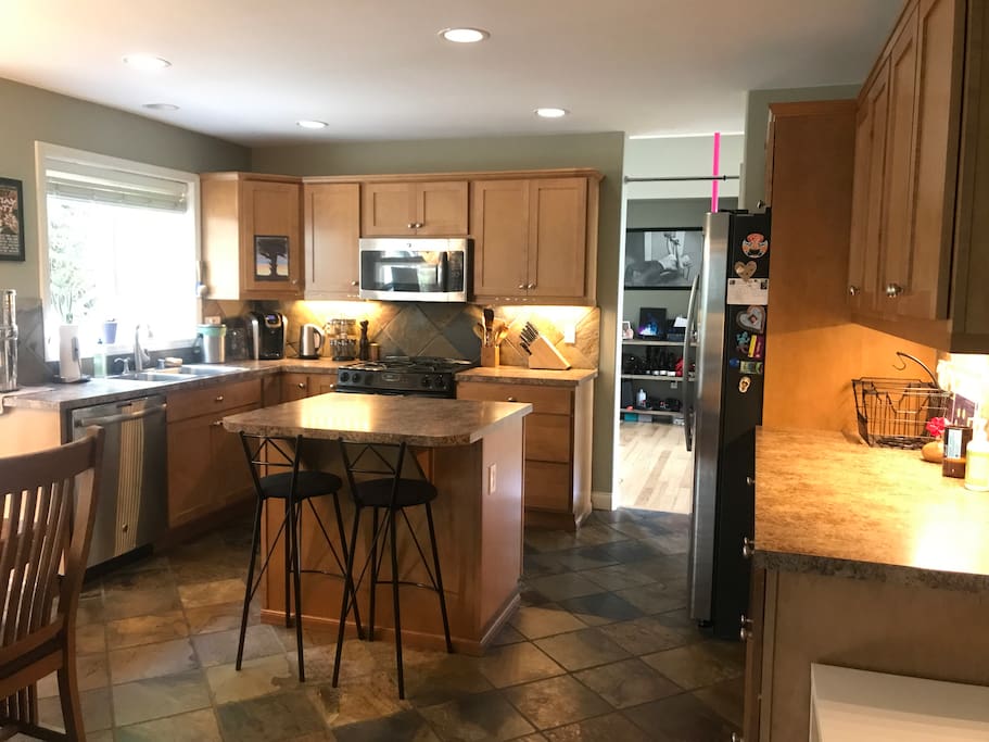 Fully stocked kitchen.