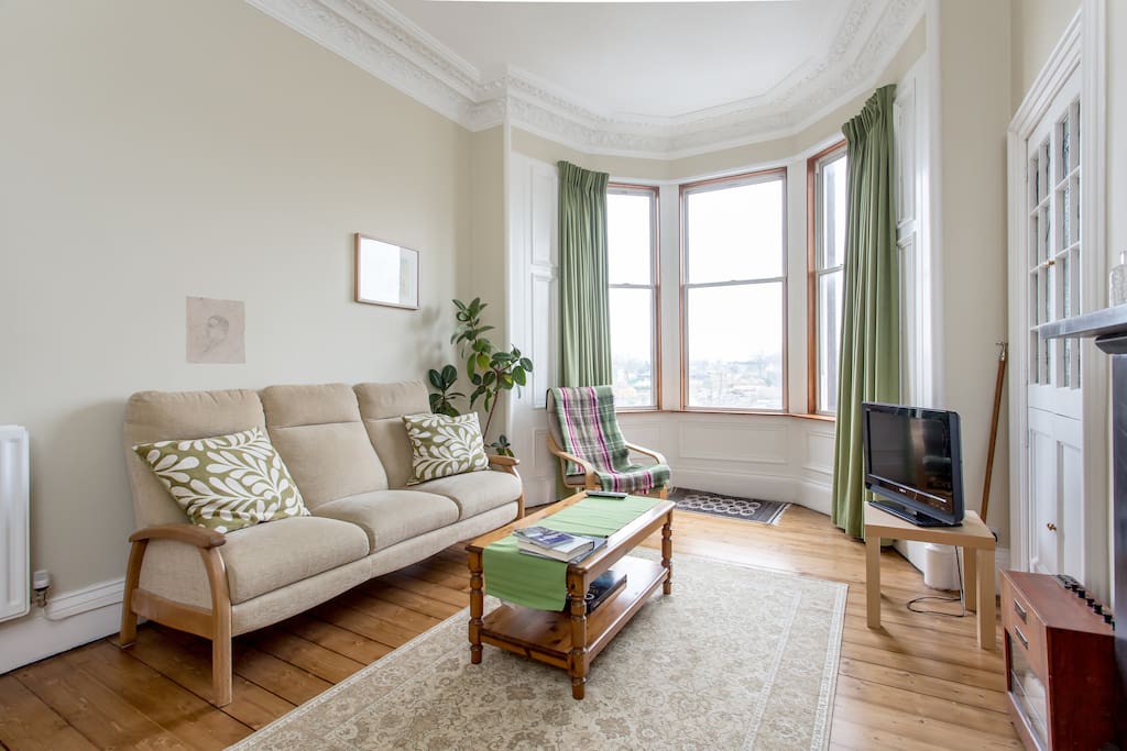 Large bay window and high ceilings
