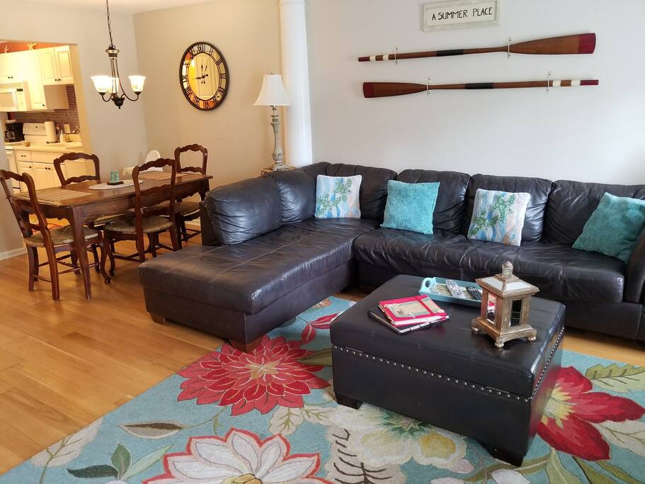 Comfy leather sofa with pull out sleeper