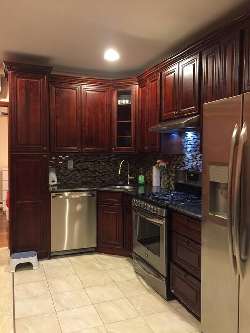 Full view of the kitchen. New machines and cabinets