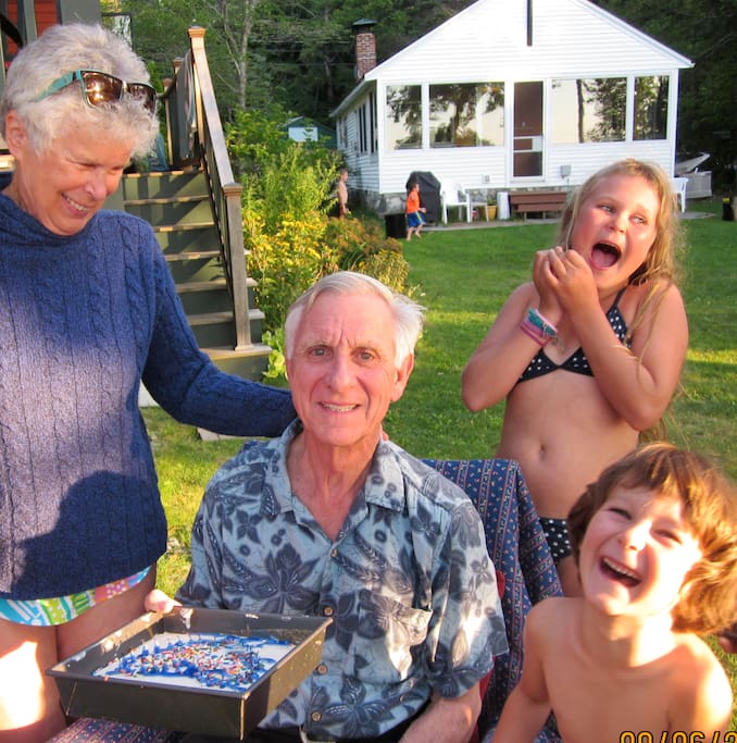 Here we are in 2015: Carol & Bill enjoy Bill's 75th w. friends & grand kids from Germany & CT.