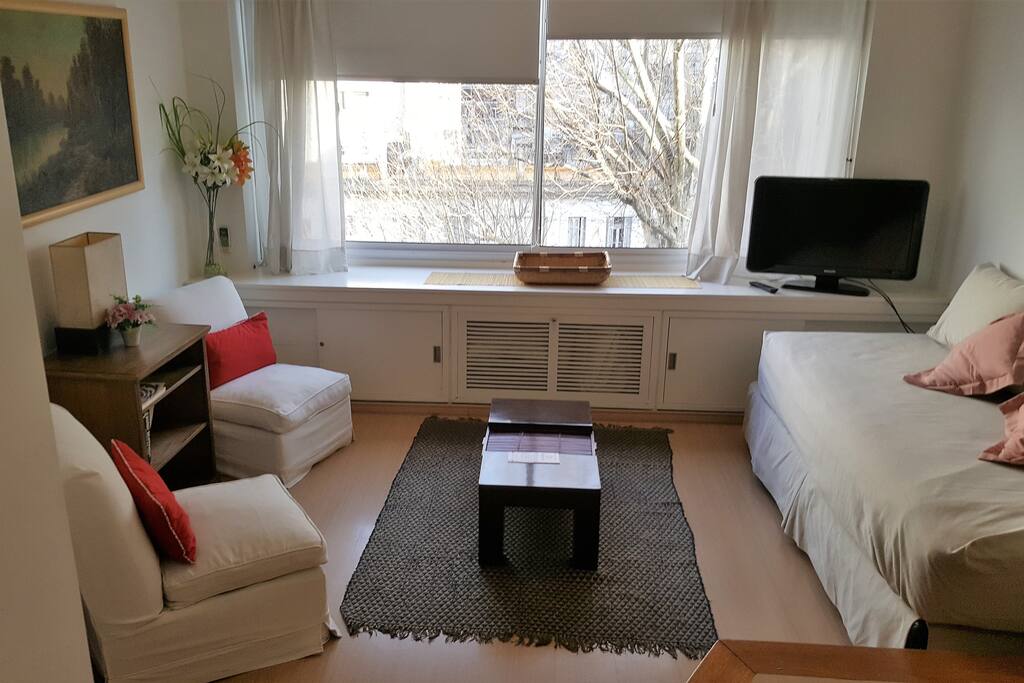 Estar remodelado con sommier-sofá, para mayor comodidad y camita debajo en carrito