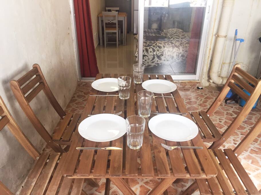 Outdoor table seats up to 4