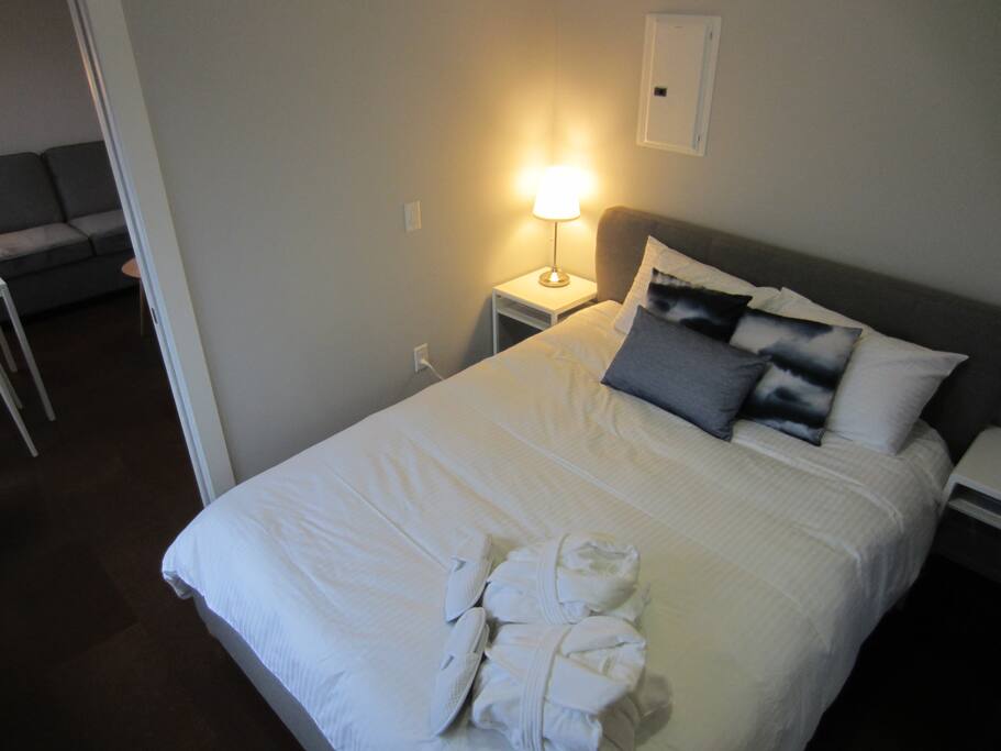 Cotton robes and slippers are provided for all guests