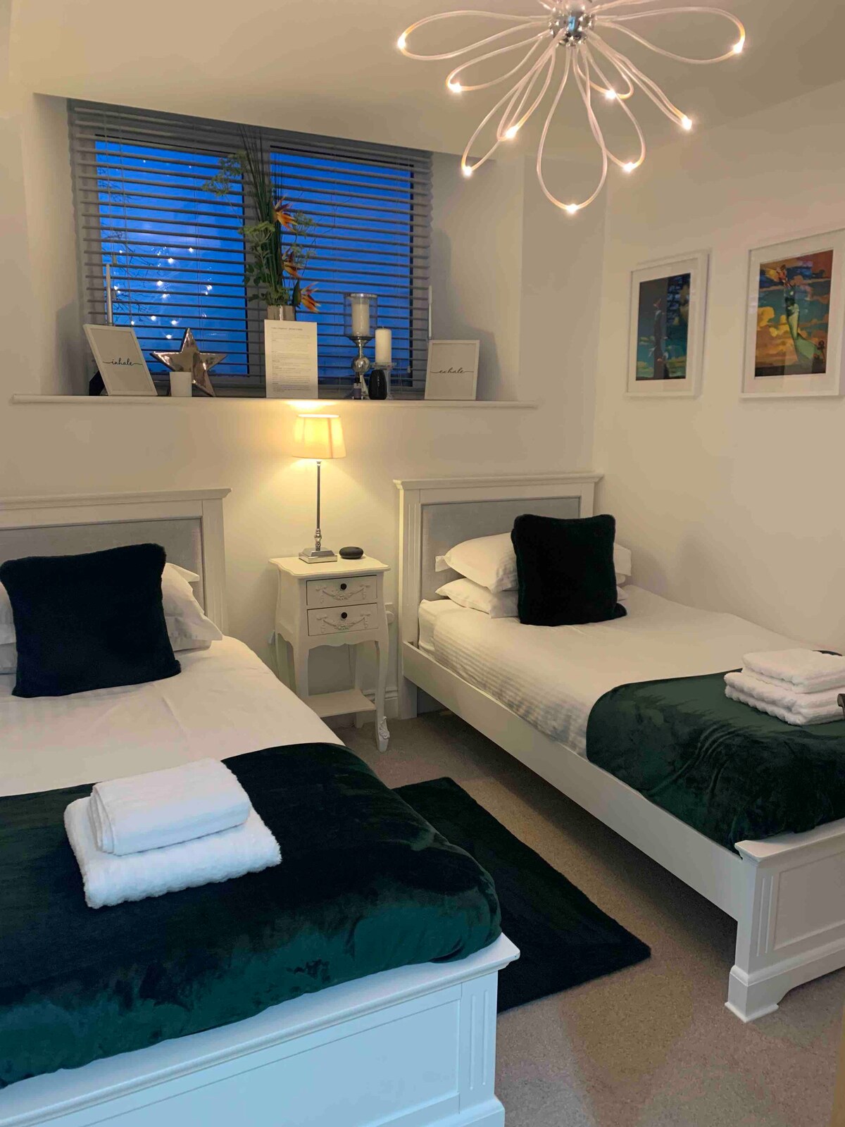 ห้องเตียงแฝดสีสันเงียบสงบ 