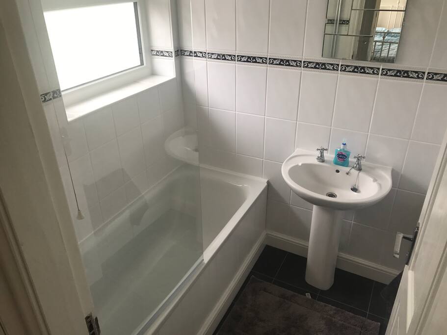 Bathroom, but with no toilet. Panic not.