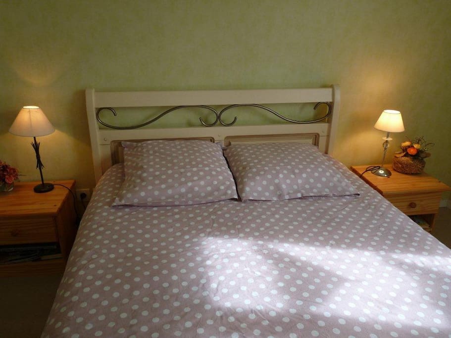 Chambre avec lit deux personnes et armoire murale