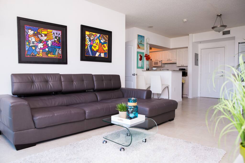 Spacious living area with sectional pull out bed. Mattress padding is provided.