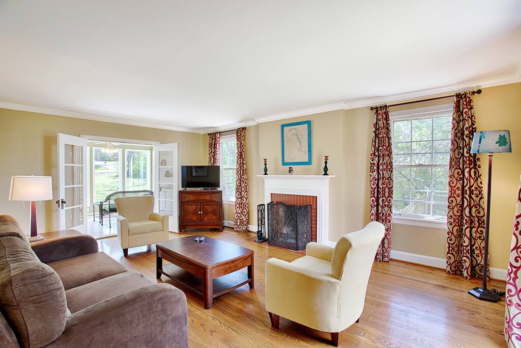 Huge living room w/fireplace in this lovely home