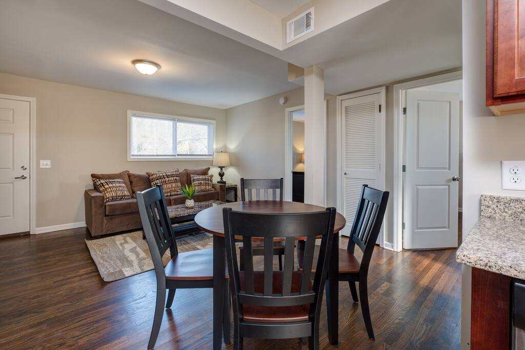 Enjoy home-cooked meals at the dining table set for 4.