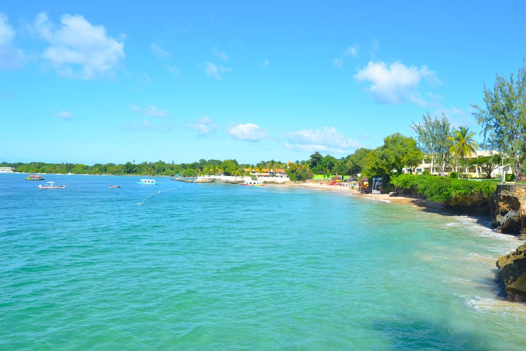 View of Store Bay beach from the garden of the Studio