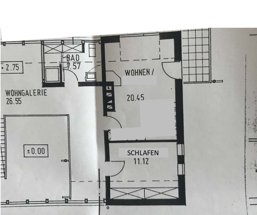 Grundriss - vermietet werden "Wohnen", "Schlafen" und "Bad"