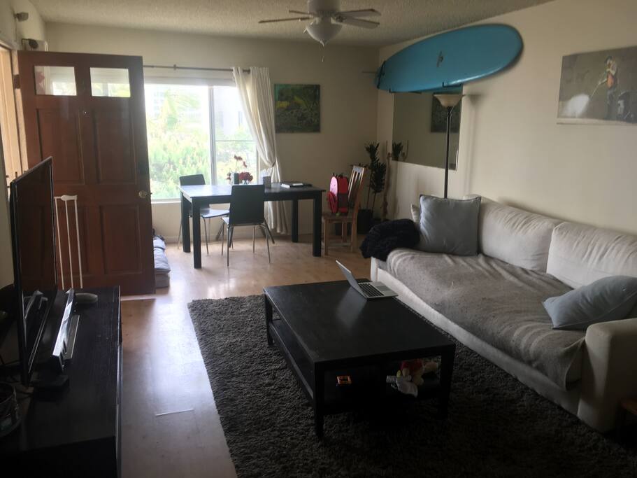 Living room. Ocean views from dining table and couch