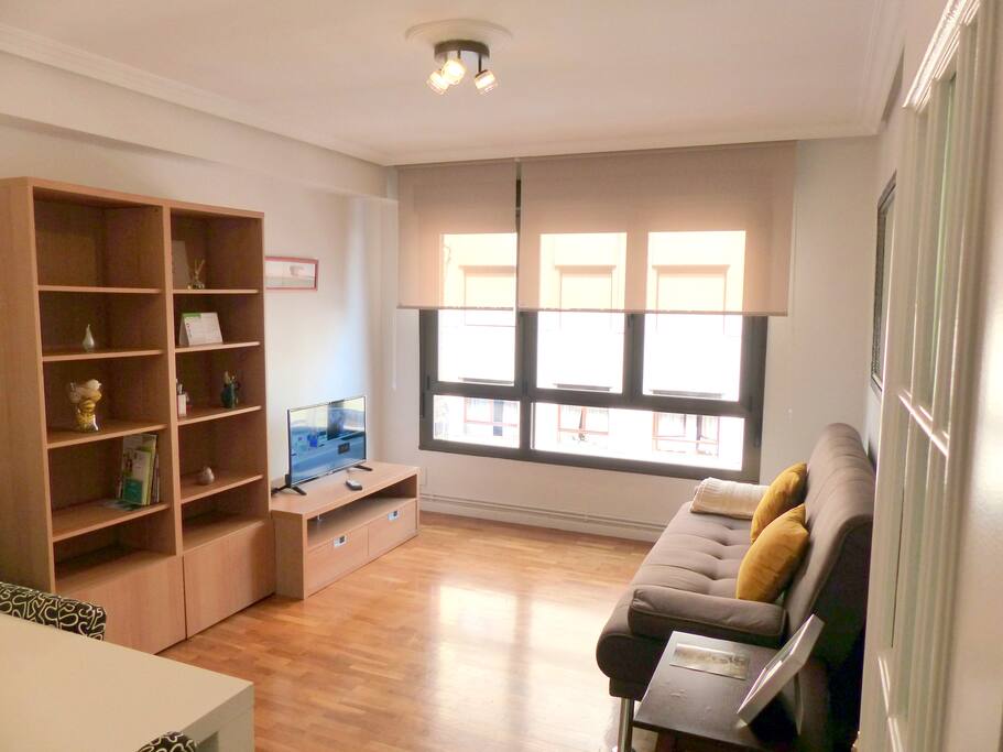 Sala de estar con TV por cable.