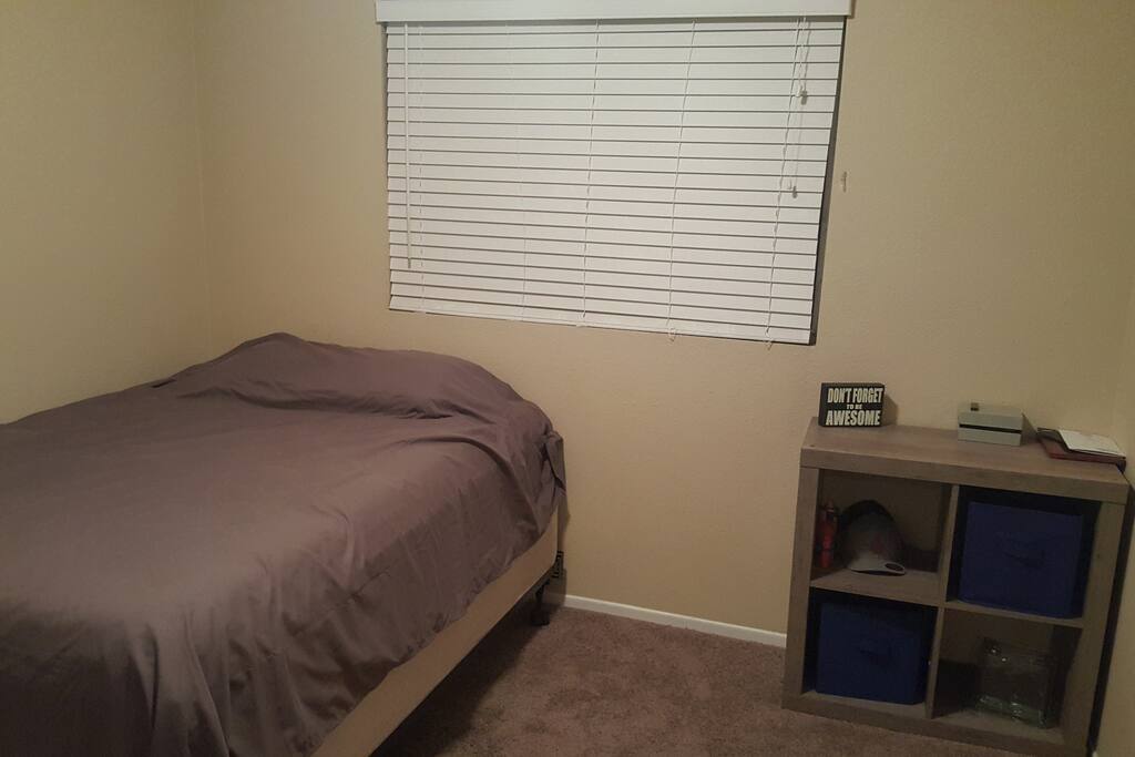 This room has a full-size bed, closet space.