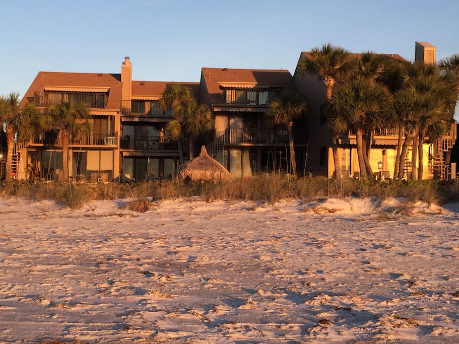View of Condo Complex from Beach - Ours is the Ground Floor End Unit on the Left