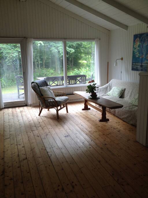 Stue med køkken og terasse