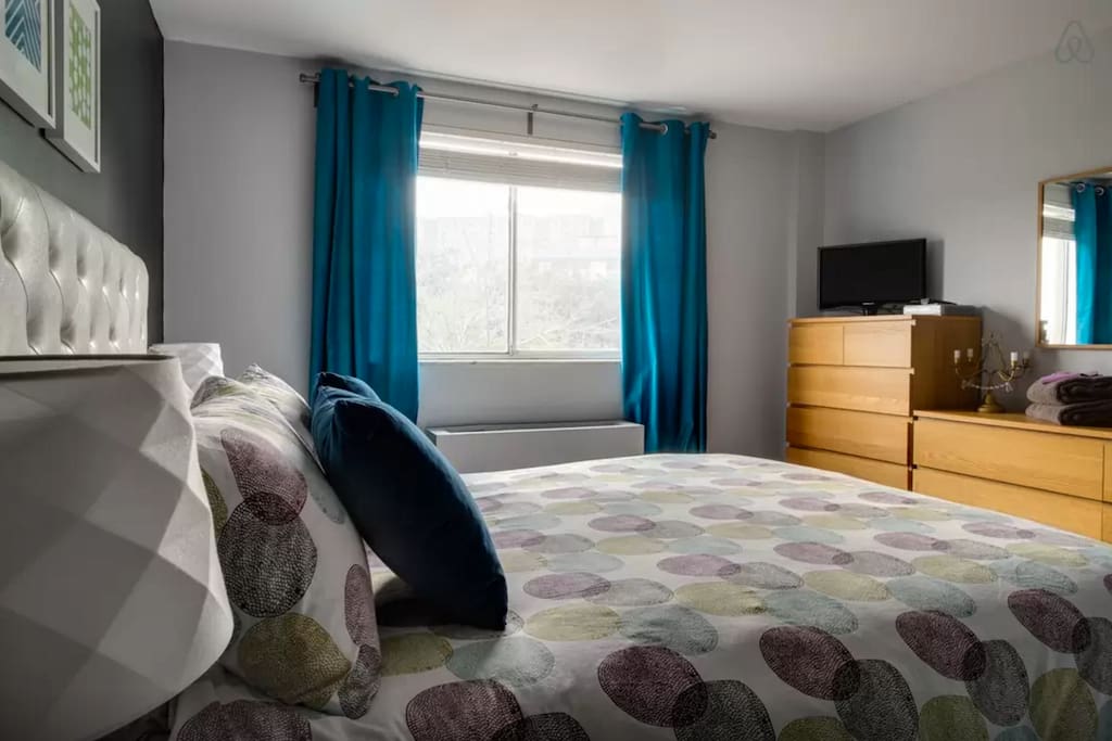 Newly redecorated bedroom with super comfortable, pillow-top queen bed.