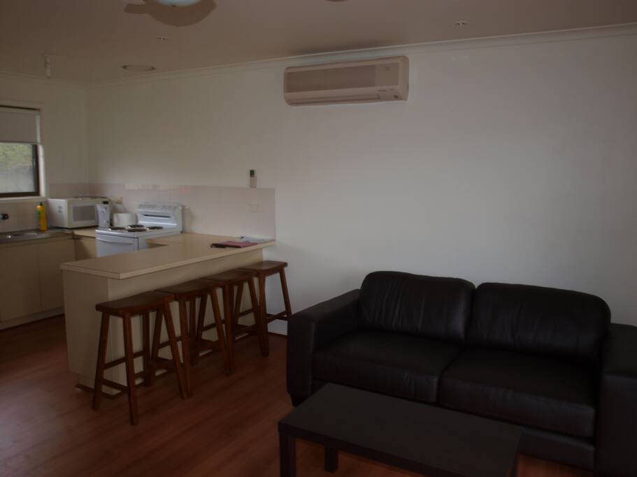 Open plan living are with functional kitchen