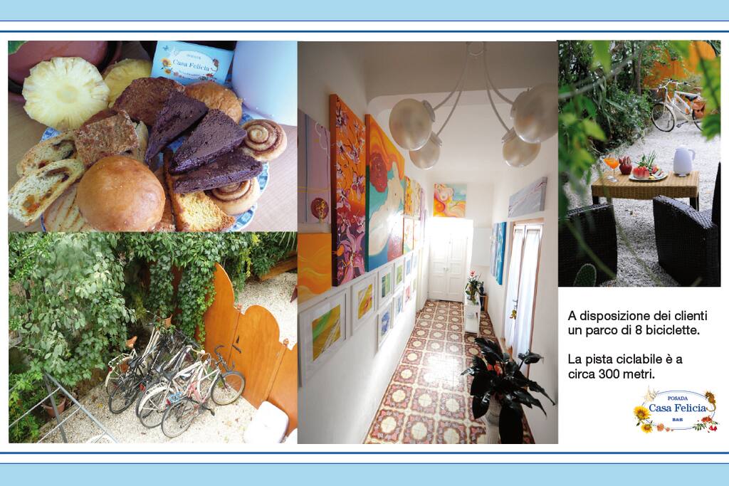 Colazione, ingresso, casa, giaridino e biciclette su prenotazione