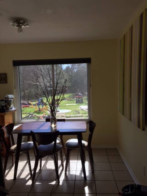 Dining space in the kitchen seats four, but we are happy to provide more chairs for a larger group. Eating outside is always an option...our back yard is huge!