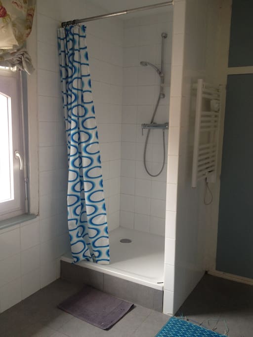 Une grande salle de douche vous est réservée.