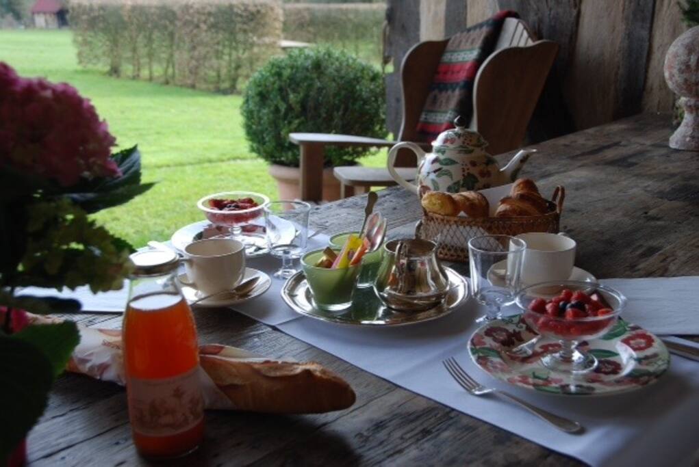 Breakfast on covered terrace