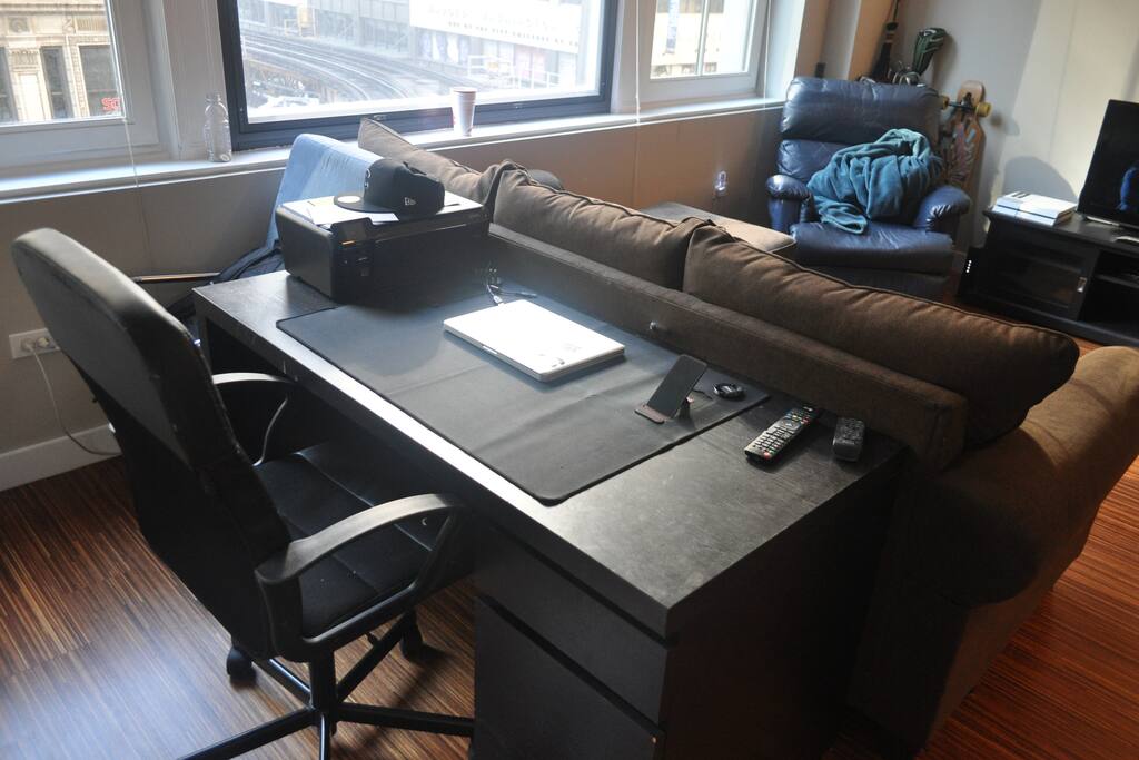 desk area with printer