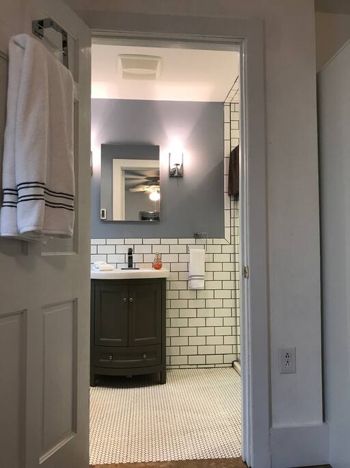 Subway Tile Bathroom Private for White Bedroom