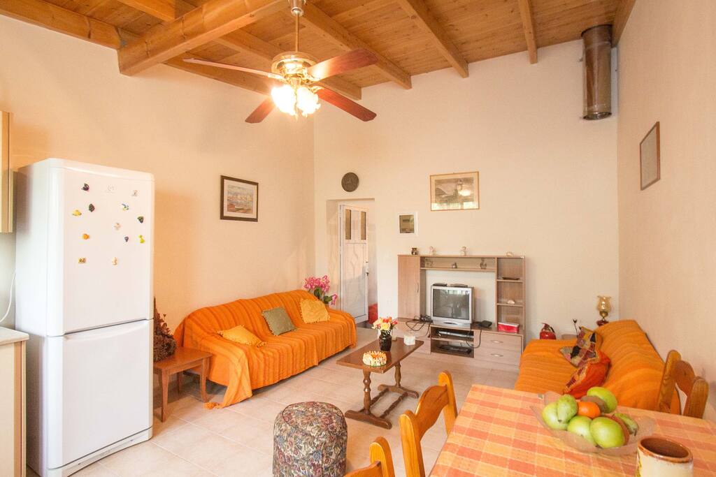 At the living room/kitchen space you will find a sofa that can be converted to sleep two extra people if needed