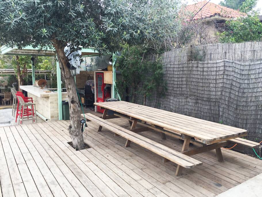 & extra long picnic table right next to it