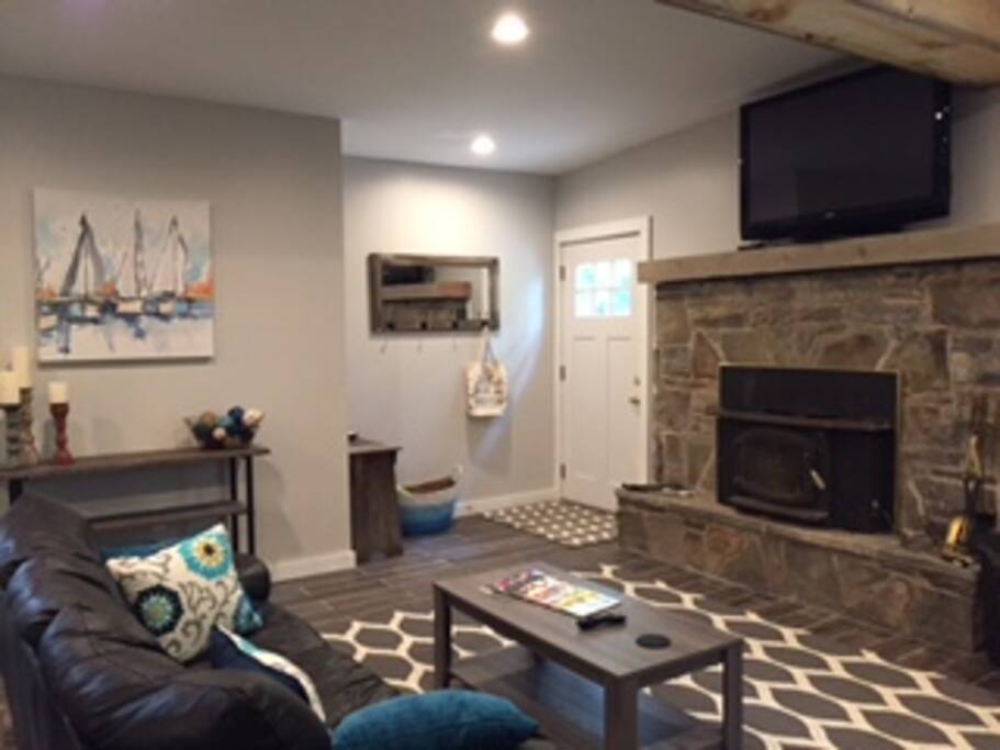 Large stone fireplace
