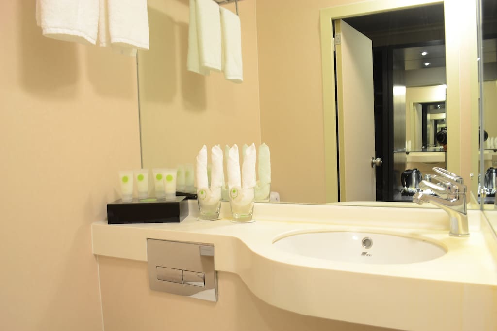 Each room has its own bathroom with towels and supplies like dental kit, shampoo-conditioner, soap vanity kit, etc.