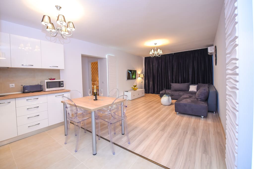 Privilege Apartment - Cismigiu Gardens - Kitchen + Livingroom