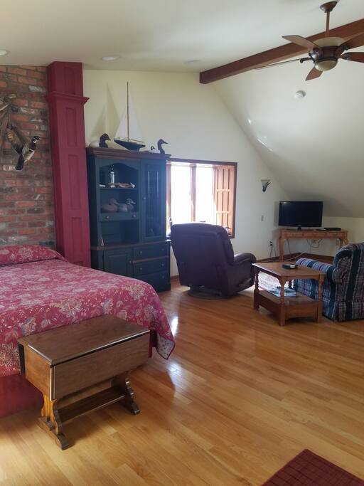 bed and living room area
