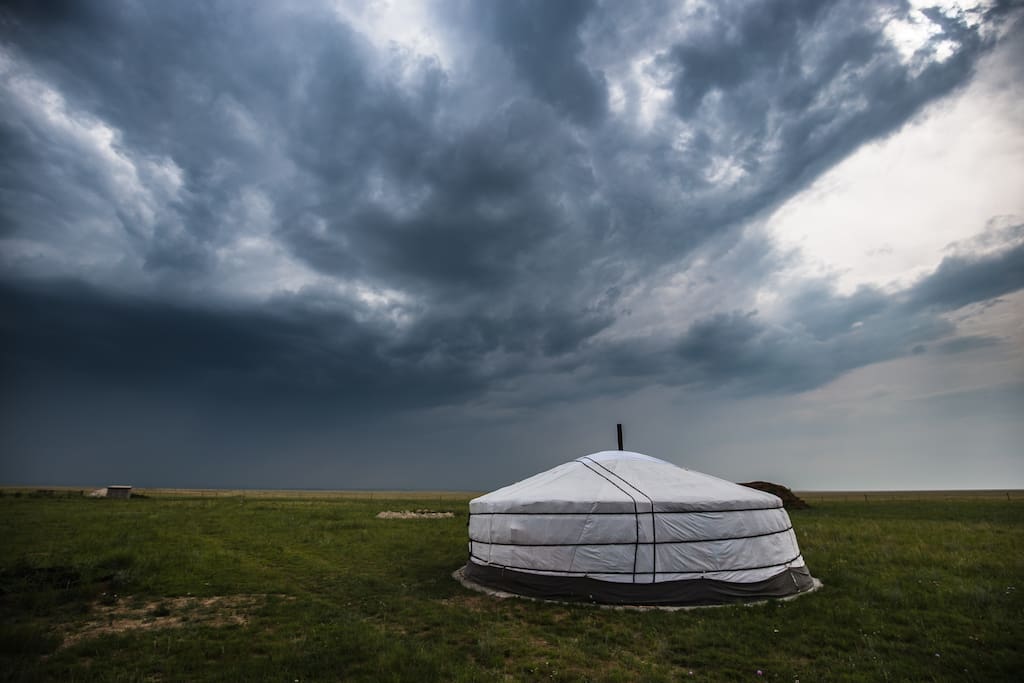 Amazing views of dramatic clouds on the steppe