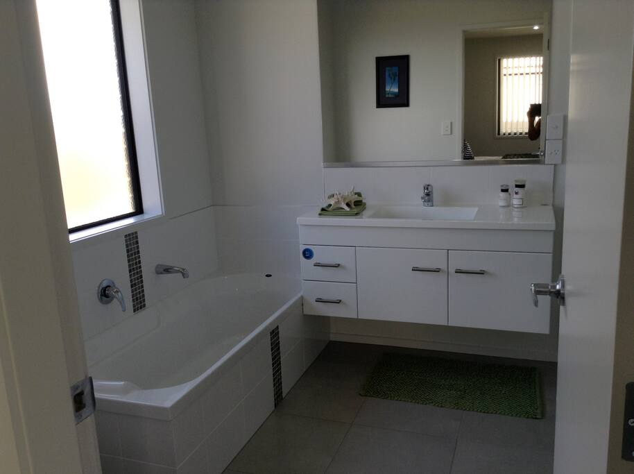 soak in the tub (left) or shower (right)