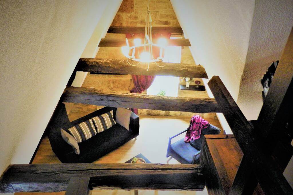 Looking down at the lounge under the eaves