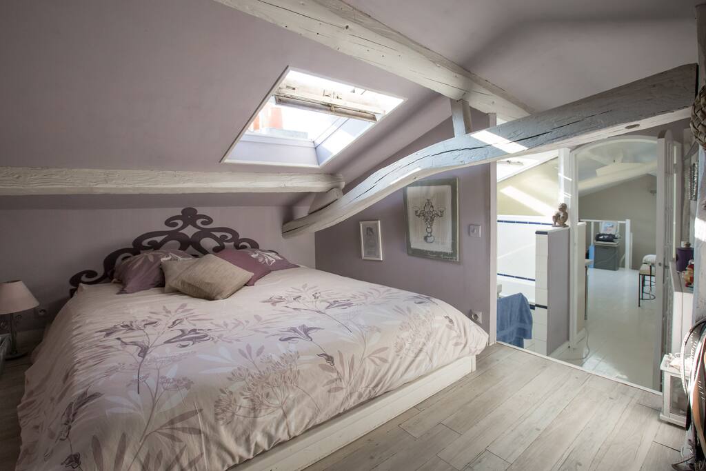 une petite chambre sous les toits, avec sa salle de Bains