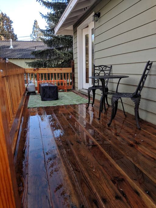 Large private balcony with gas fire pit
