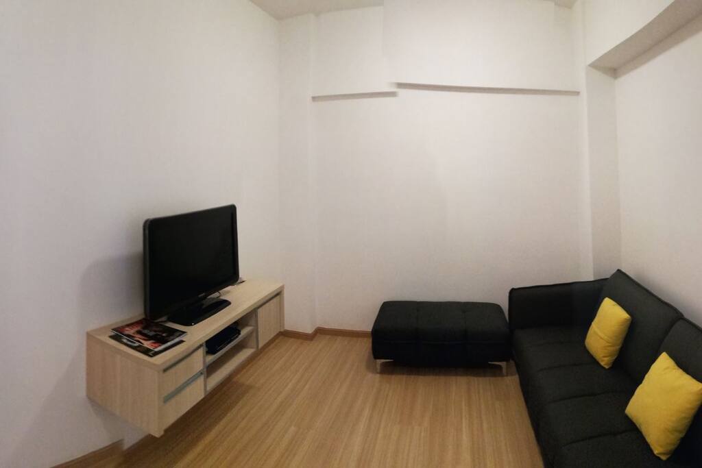 Super comfy sofa, movable leg rest, TV, DVD player