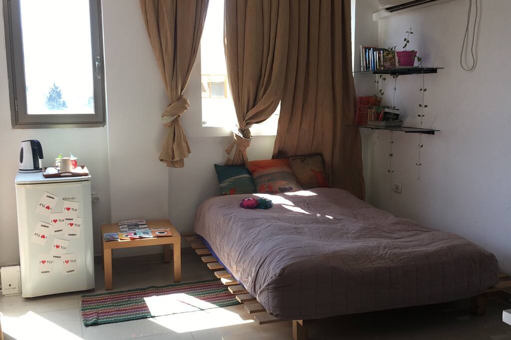 Your room:) with a desk and a private fridge