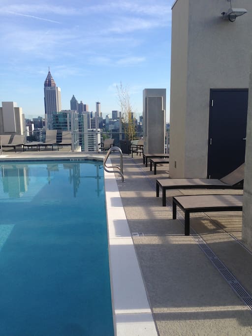 Pool side on the rooftop with clubhouse/Grill area
