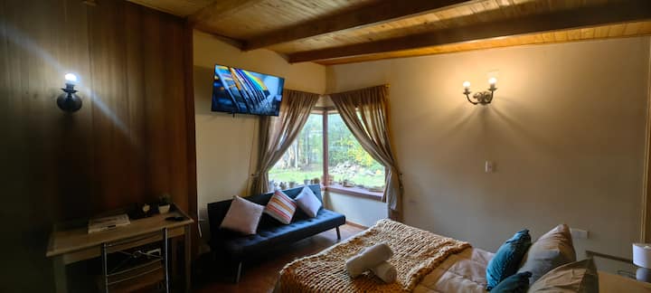 Მთავარი ოთახი ტელევიზორით, Wi-Fi, სააბაზანო ჰიდრომასაჟის საშხაპით, სივრცე სამუშაო მაგიდით, ორადგილიანი საწოლი მშვიდი და შევსებული დასვენებისთვის და ფუტონი, რომელსაც დამატებითი საწოლის სახით ვაძლევთ. 