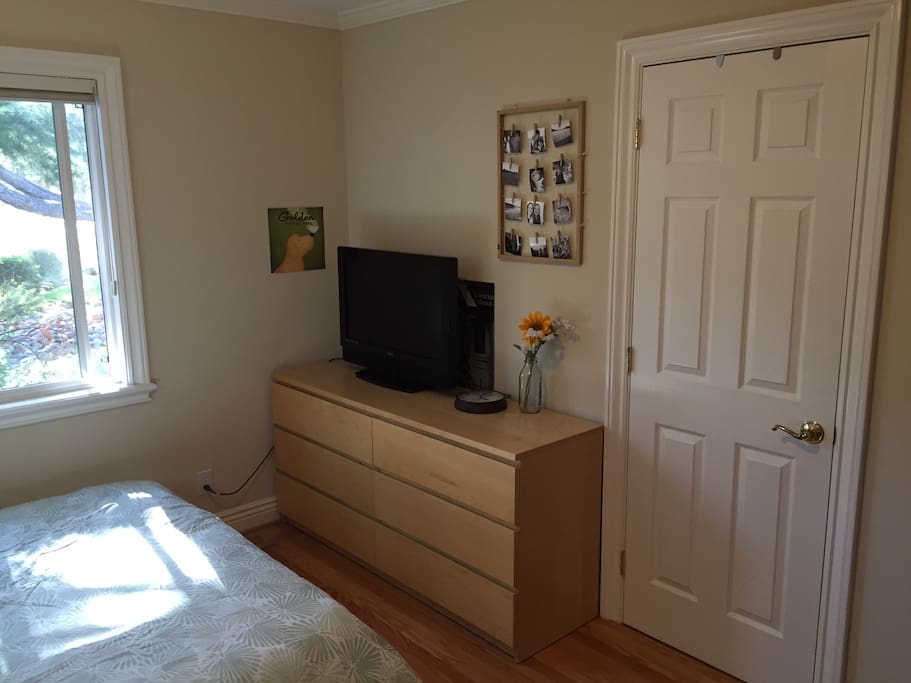 Dresser, closet, flatscreen TV