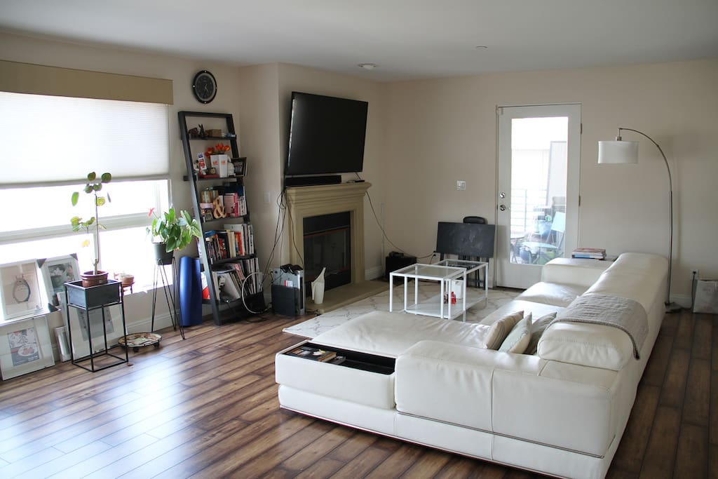 Open living room with bright, airy windows