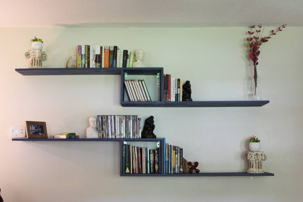 The book collection includes books written by local authors, and films made in Asheville.