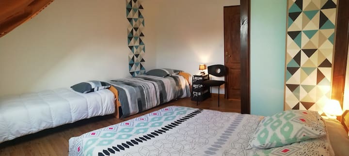 Dormitorio, 2 camas individuales, 1 cama doble